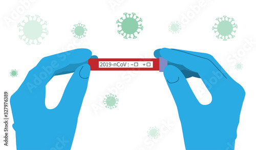 Hand of Chemist in Blue Protective Gloves