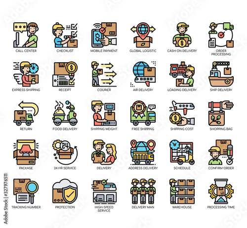 Set of delivery thin line and pixel perfect icons for any web and app project.
