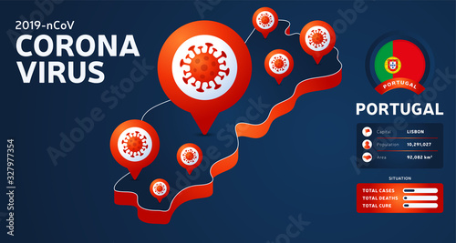 Isometric map of Portugal with highlighted country vector illustration on dark background. coronavirus statistics. 2019-nCoV Dangerous chinese ncov corona virus. infographic and country info.
