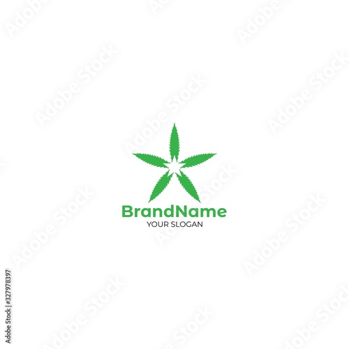 Star in Cannabis Leaf Logo Design Vector