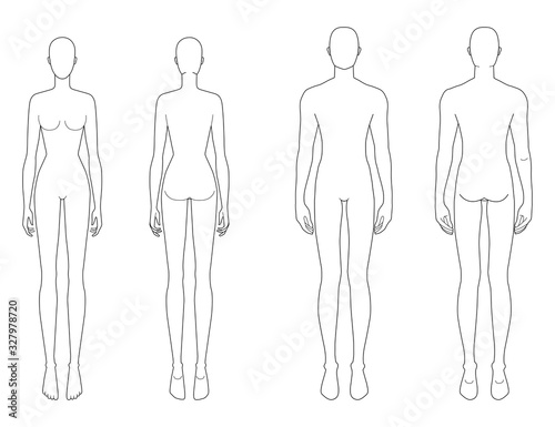 Fashion template of standing men and women. 