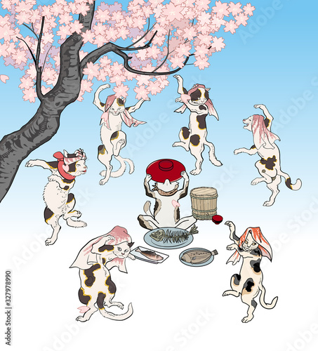 輪になって踊る猫