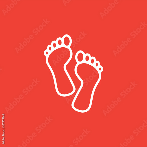 Footprint Line Icon On Red Background. Red Flat Style Vector Illustration