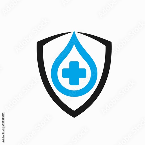 Shield logo accompanied drops of blood