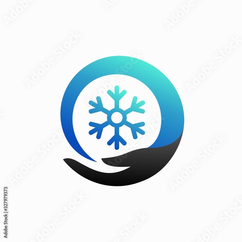 blue snowflake icon with hand symbol