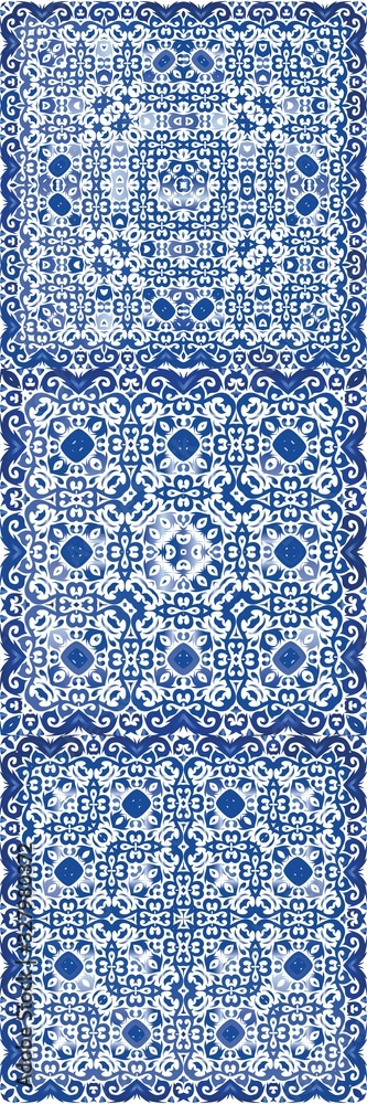 Colored antique patterns in ceramic ethnic tiles.