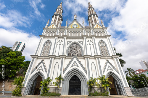 Front view of catholic gothic church in Panama City