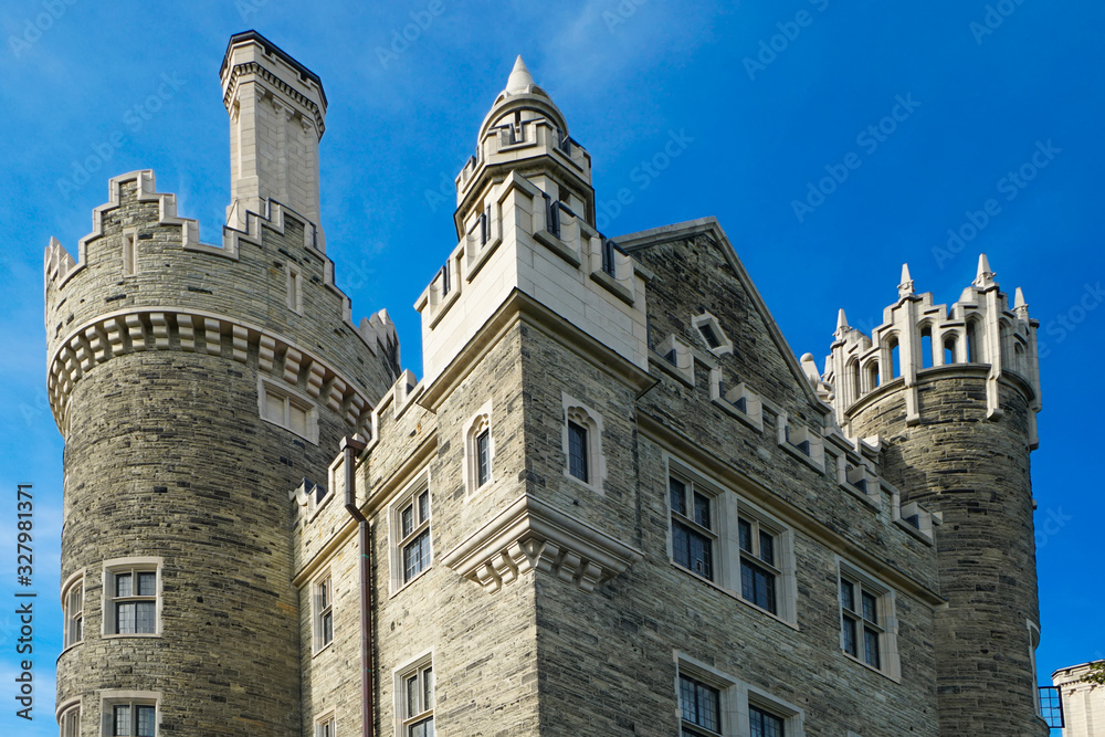 Historic castle of Casa Loma, Gothic Revival style mansion, garden, and upscale gourmet restaurant in midtown Toronto