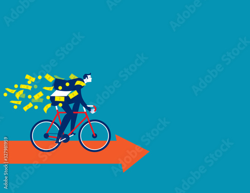 Riding bicycle on the arrow. Investment and financial concept, Investor