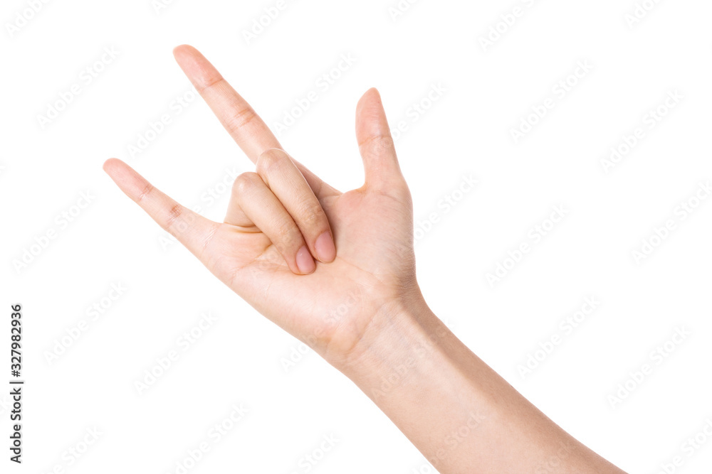 woman hand gesture (devil, rock'n roll) isolated on white. woman hand gesture (devil, rock'n roll) isolated on white.