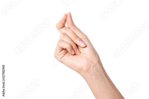 woman hand gesture (ok, beat) isolated on white.