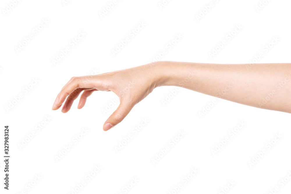 woman hand gesture (hold) isolated on white.