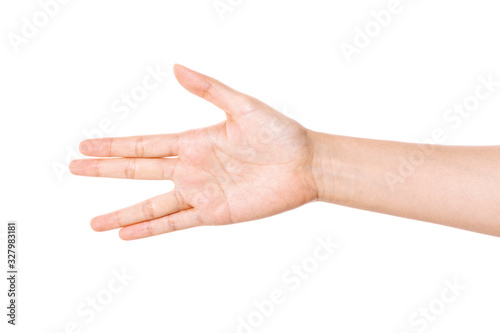 woman hand gesture (scossors) isolated on white.