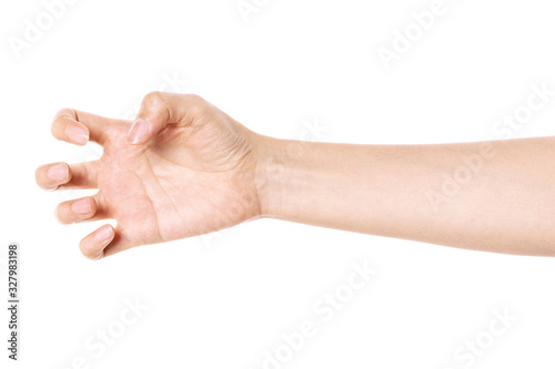 woman hand gesture (hold, pick, measure,estimate) isolated on white.