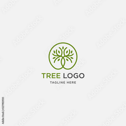Tree linear logo design template - vector