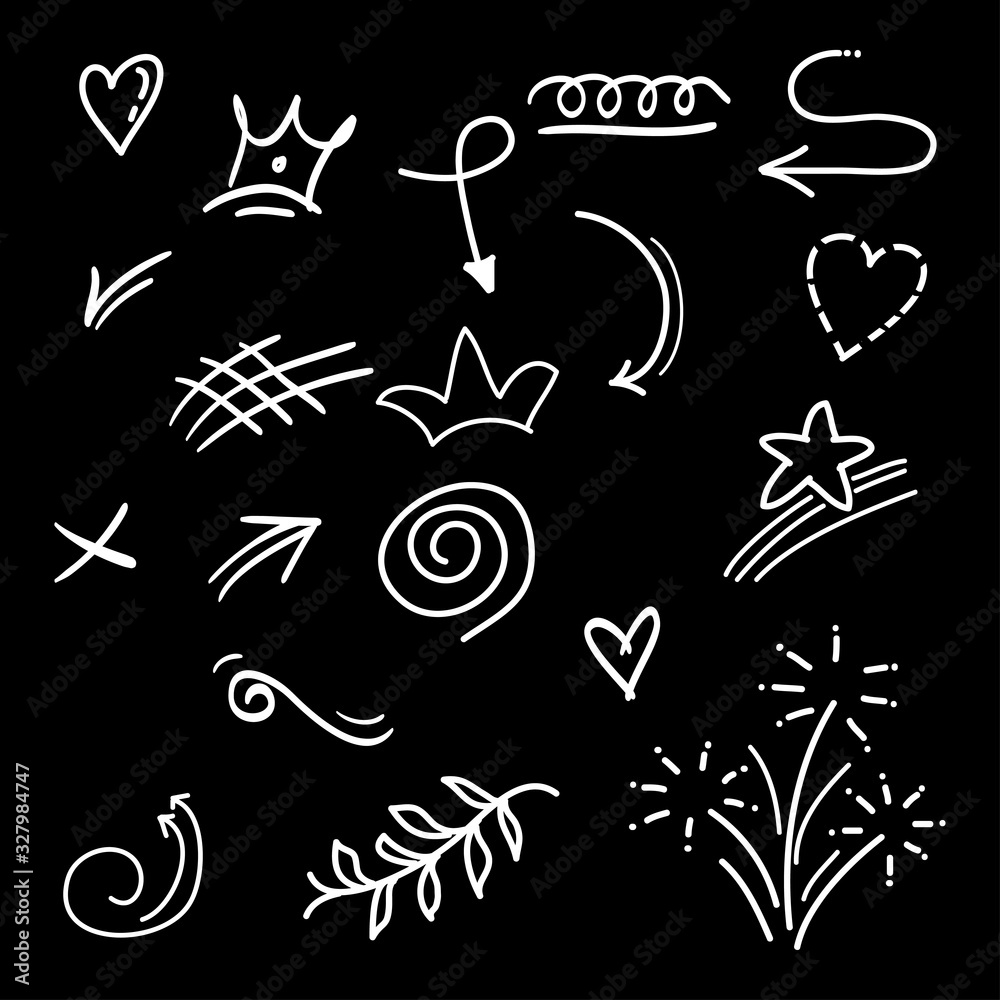 hand drawn set of abstract doodle elements. use for concept design. isolated on black background. vector illustration hand drawn set of abstract doodle elements. use for concept design. isolated on black background. vector illustration