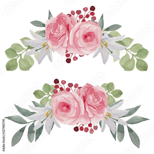 Pink rose flower arrangement collection watercolor style