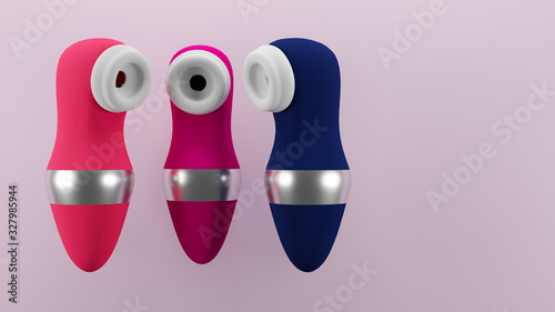 Sex toy also called clitoral stimulator with different colours. 3D illustration