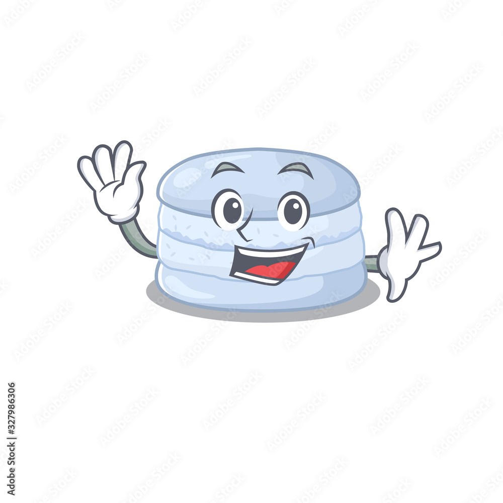 Waving friendly blueberry macaron mascot design style Waving friendly blueberry macaron mascot design style