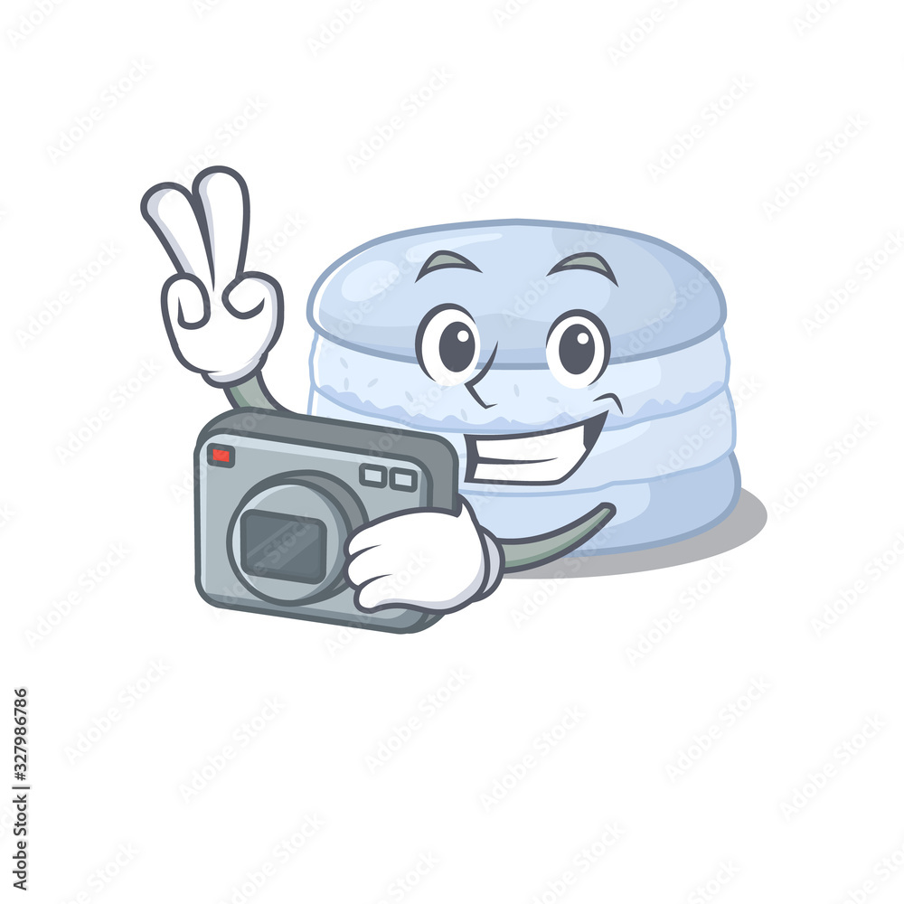 Cool Photographer blueberry macaron character with a camera