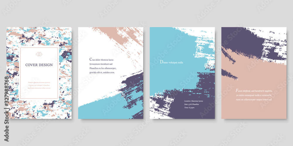 Set of Cover Design Templates with Grunge Brush Strokes. Abstract Vector Backgrounds.