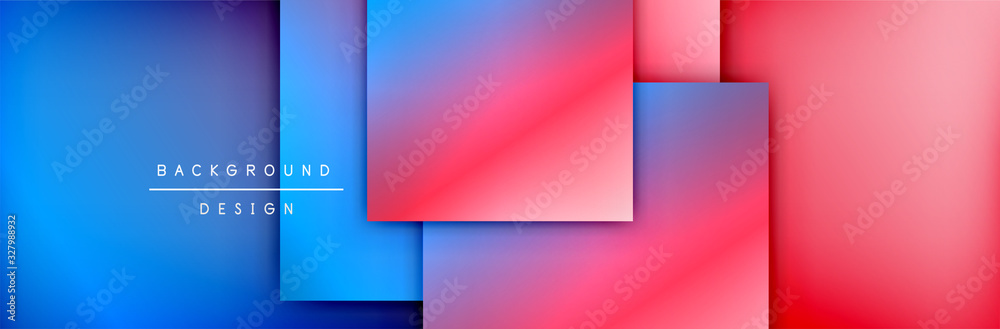 Square shapes composition geometric abstract background. 3D shadow effects and fluid gradients. Modern overlapping forms