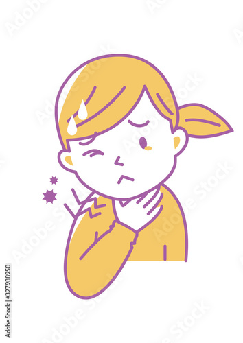 喉が痛い女性の上半身のイラスト