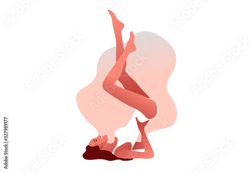 Vector illustration of happy beautiful woman in swimsuit with slim smooth legs. The concept of body care, skin care, hair removal, epilation at home, beauty