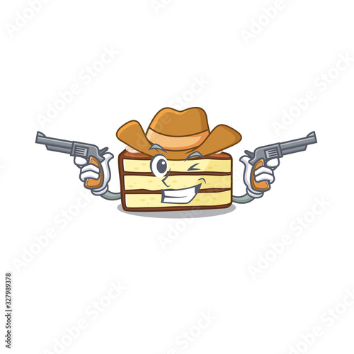 Chocolate slice cake Cowboy cartoon concept having guns