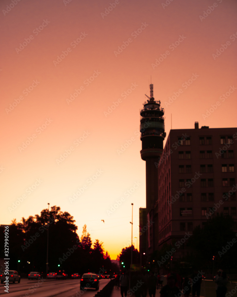 sunset in Alameda street near la Moneda palace in santiago de chile