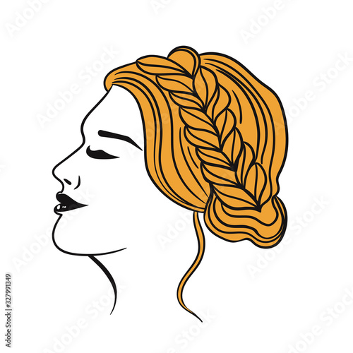 Female hairstyle with braid orange isolate on a white background. Vector graphics.