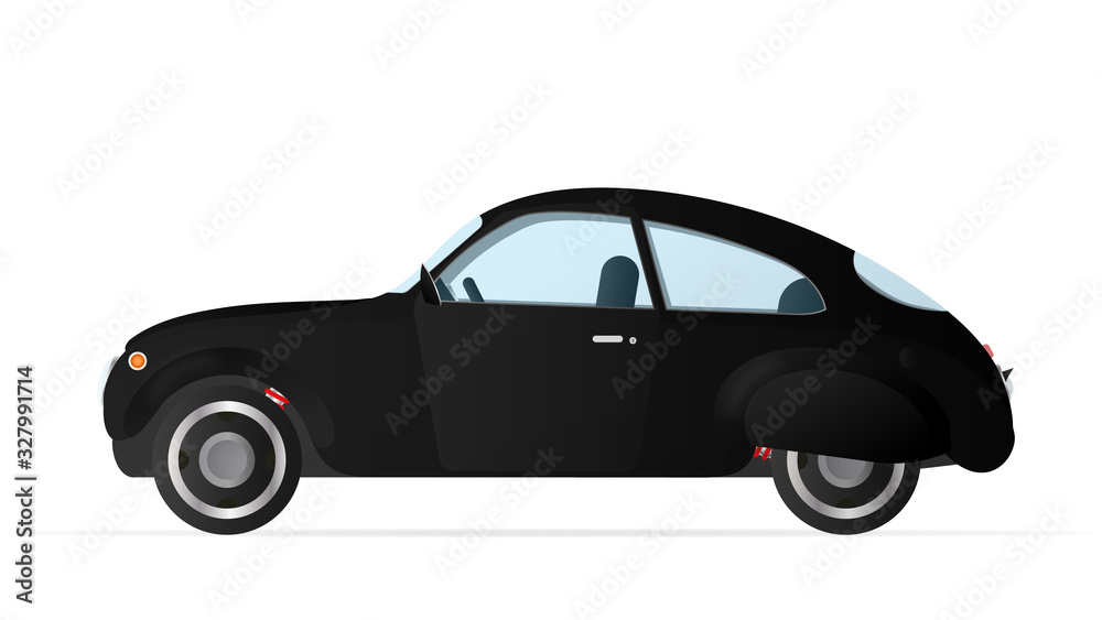 Vector black car in old style. Realistic red car isolated on a white background. Stock illustration.