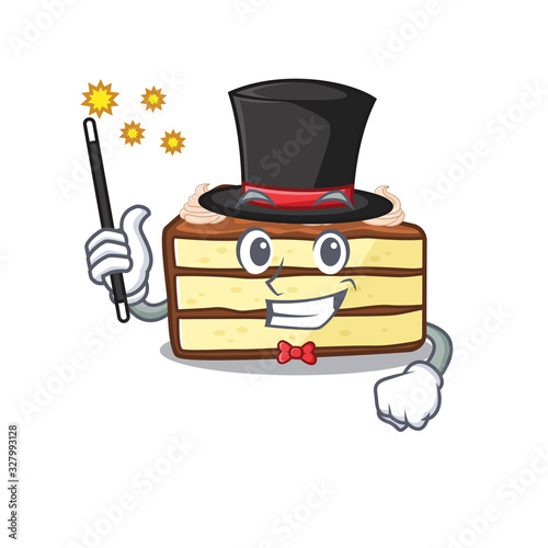 A picture of chocolate slice cake performance as a Magician