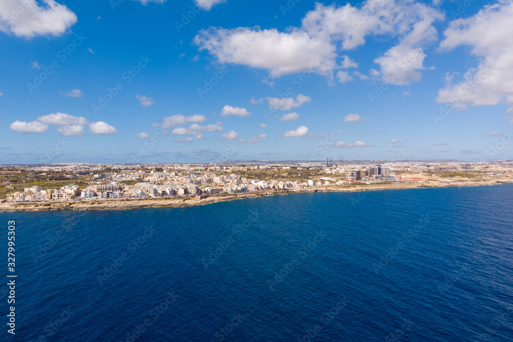 Xghajra smart city, Malta island Mediterranean sea. Aerial top view drone