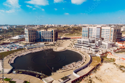 Xghajra smart city, Malta island Mediterranean sea. Aerial top view drone