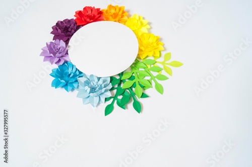 Flower made of paper. Rainbow color.