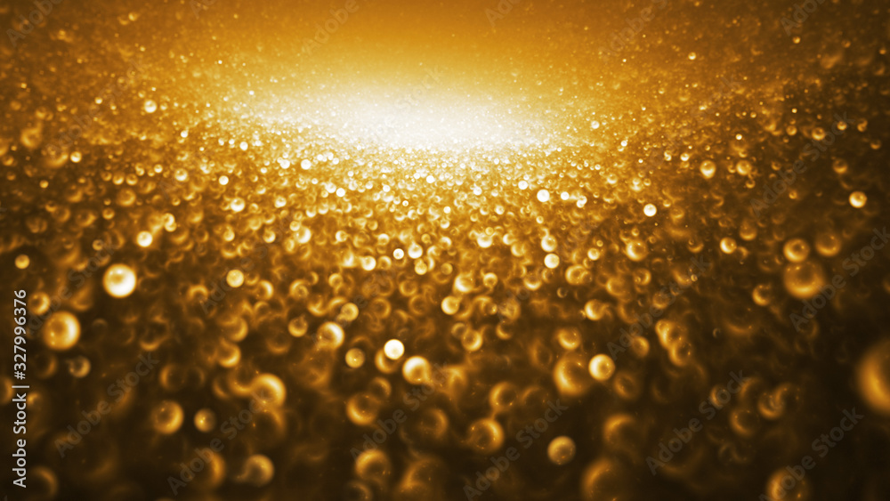 Colorful shiny golden pearls. Abstract holiday background. Fantastic light effect. Digital fractal art. 3d rendering.
