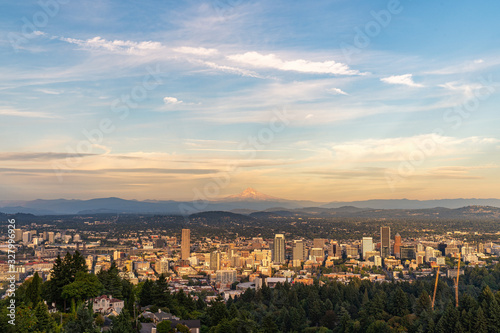 Portland Oregon and Mount Hood as seen from Pittock Mansion