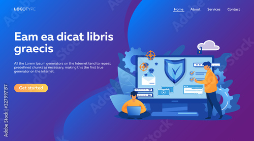 Personal digital security. Defence, protection from hackers, scammers flat vector illustration. Data breaches, data leakage prevention concept for banner, website design or landing web page