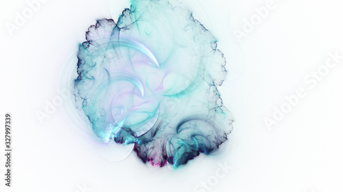 Abstract turquoise glowing shapes. Fantasy light background. Digital fractal art. 3d rendering.