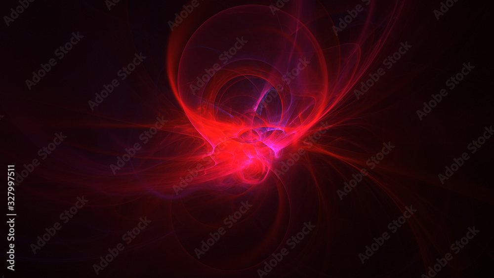 Abstract red glowing shapes. Fantasy light background. Digital fractal art. 3d rendering.