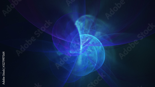 Abstract blue glowing shapes. Fantasy light background. Digital fractal art. 3d rendering. © Klavdiya Krinichnaya