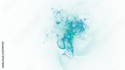 Abstract turquoise glowing shapes. Fantasy light background. Digital fractal art. 3d rendering.