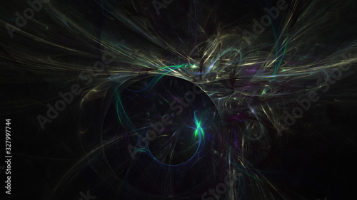 Abstract colorful green glowing shapes. Fantasy light background. Digital fractal art. 3d rendering.