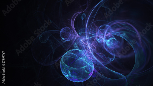 Abstract blue glowing shapes. Fantasy light background. Digital fractal art. 3d rendering.