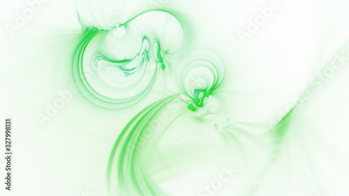 Abstract glowing green shapes. Fantasy light background. Digital fractal art. 3d rendering.