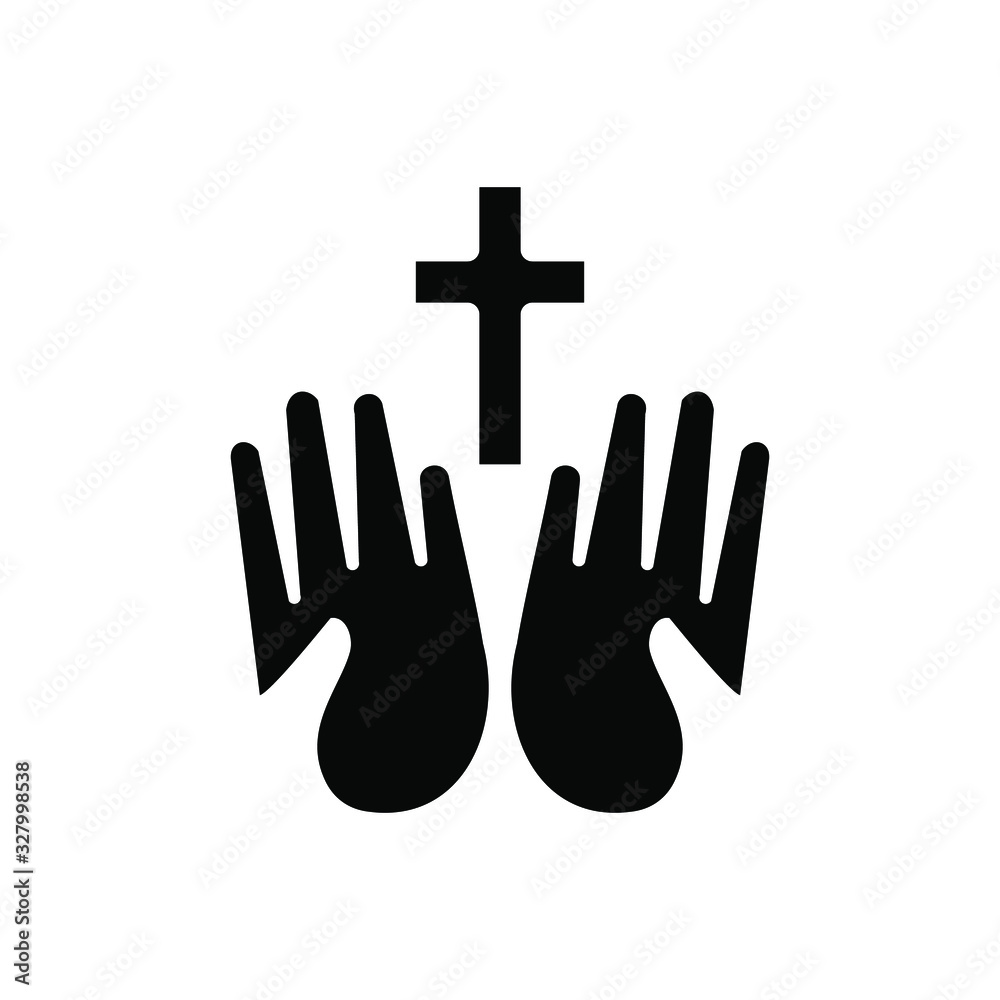 praying and worship hands pose of Christian with cross for church vector illustration logo icon praying and worship hands pose of Christian with cross for church vector illustration logo icon