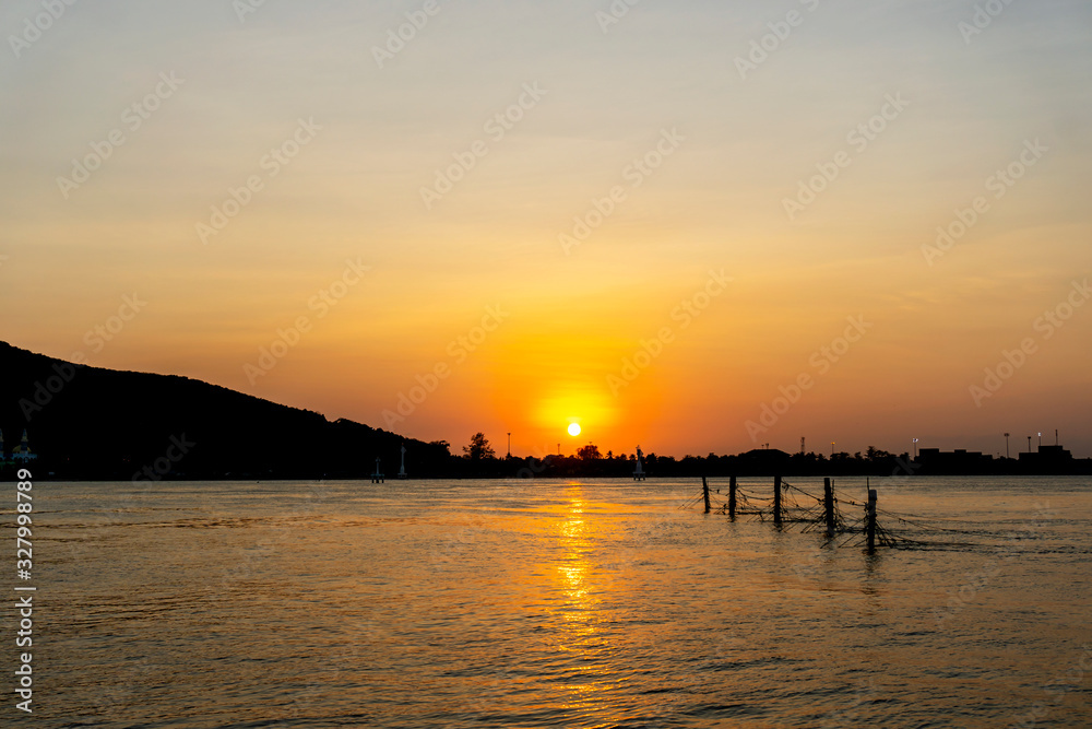 Sunset in the sea water  the beautiful sky thailand