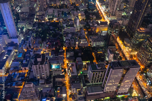 BANGKOK, THAILAND, December 25, 2019: Beautiful aerial view photo panoramic skyline of Bangkok at night from King Power Mahanakhon, Bangkok, Thailand (series) © Sandis