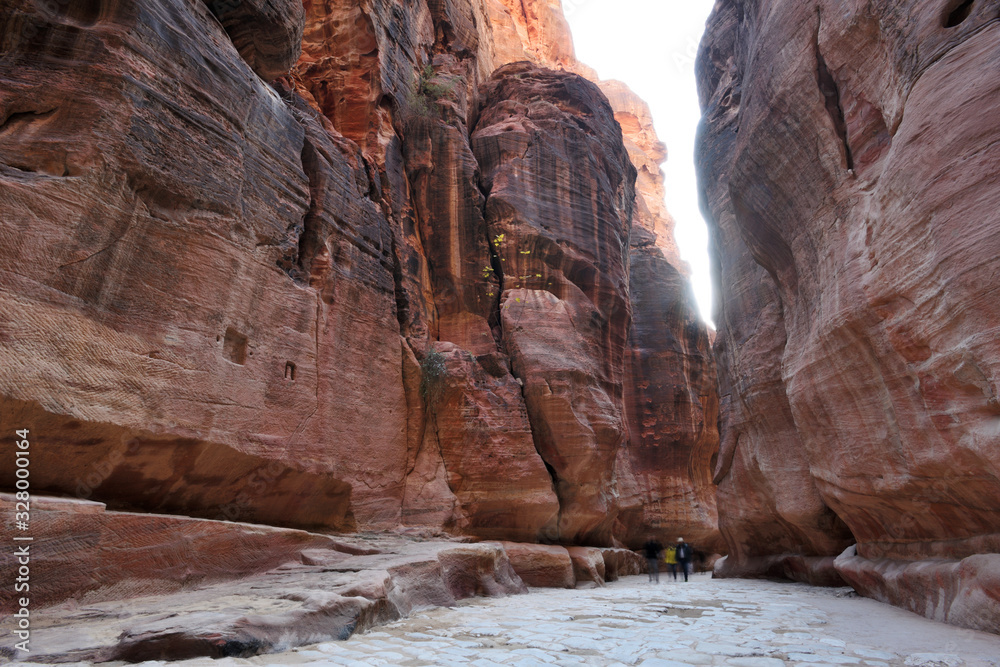 Narrow passage of rocks of Petra Canyon